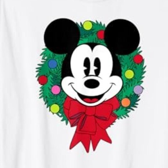 Mickey Mouse Festive Holiday Christmas Wreath Graphic Disney T-Shirt 90 - Picture 2 of 5
